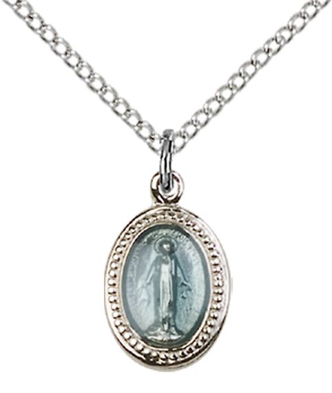 STERLING SILVER MIRACULOUS PENDANT WITH CHAIN - 1/2" x 3/8"