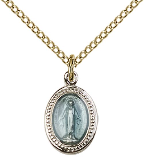 GOLD PLATE ON STERLING SILVER MIRACULOUS PENDANT WITH CHAIN - 1/2" x 3/8"