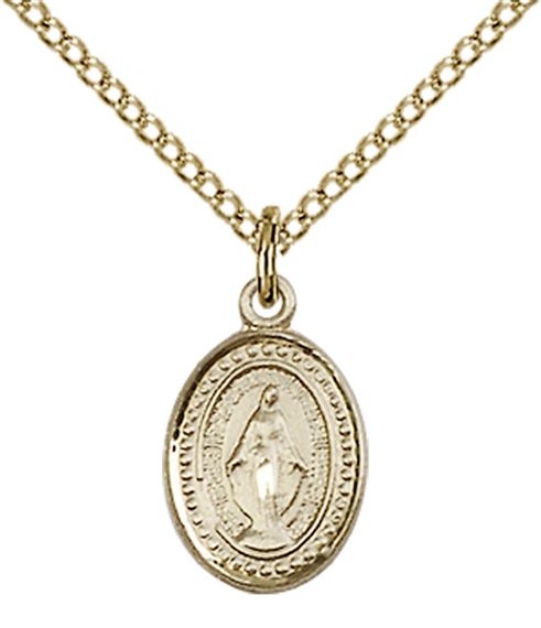 14KT GOLD FILLED MIRACULOUS PENDANT WITH CHAIN - 1/2" x 1/4"