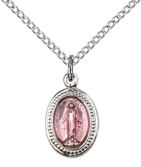 STERLING SILVER MIRACULOUS PENDANT WITH CHAIN - 1/2" x 3/8"