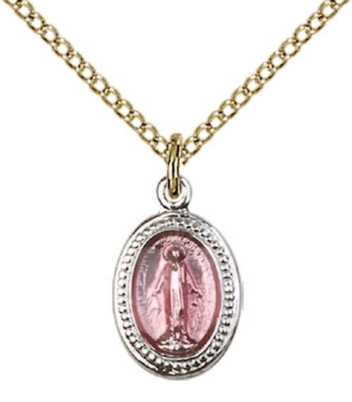 GOLD PLATED STERLING SILVER MIRACULOUS PENDANT WITH CHAIN - 1/2" x 3/8"