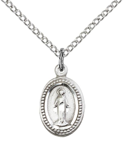 STERLING SILVER MIRACULOUS PENDANT WITH CHAIN - 1/2" x 1/4"