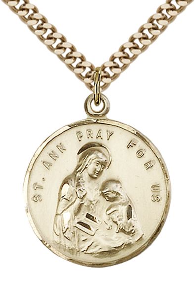 14KT GOLD FILLED ST ANN PENDANT WITH CHAIN - 1" x 3/4"