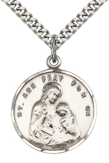 STERLING SILVER ST ANN PENDANT WITH CHAIN - 1" x 3/4"