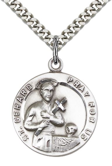 STERLING SILVER ST GERARD PENDANT WITH CHAIN - 7/8" x 3/4"