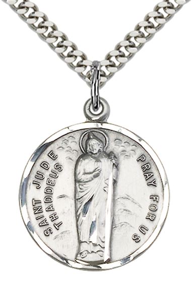 STERLING SILVER ST JUDE PENDANT WITH CHAIN - 7/8" x 3/4"
