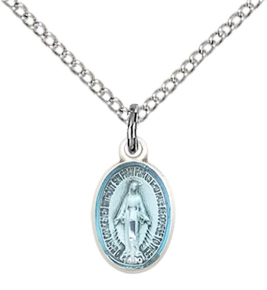 STERLING SILVER MIRACULOUS PENDANT WITH CHAIN - 1/2" x 1/4"