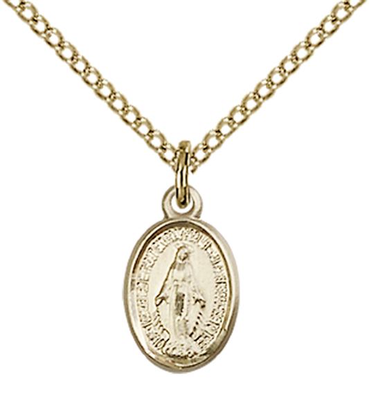 14KT GOLD FILLED MIRACULOUS PENDANT WITH CHAIN - 1/2" x 1/4"