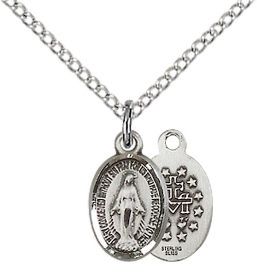 STERLING SILVER MIRACULOUS PENDANT WITH CHAIN - 1/2" x 1/4"