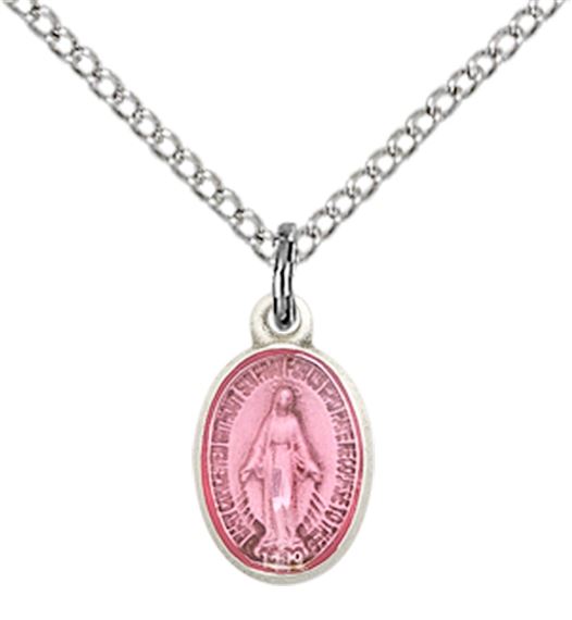 STERLING SILVER MIRACULOUS PENDANT WITH CHAIN - 1/2" x 1/4"