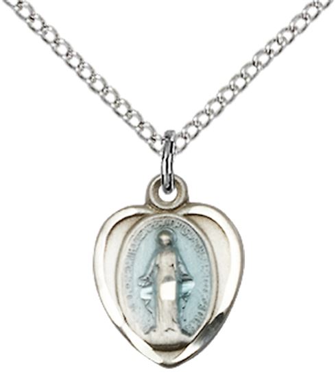 STERLING SILVER MIRACULOUS PENDANT WITH CHAIN - 1/2" x 3/8"