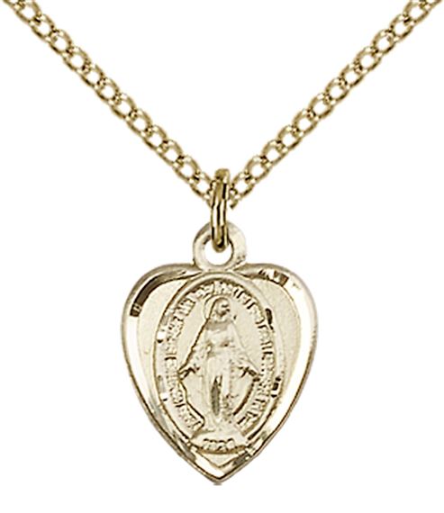 14KT GOLD FILLED MIRACULOUS PENDANT WITH CHAIN - 1/2" x 3/8"