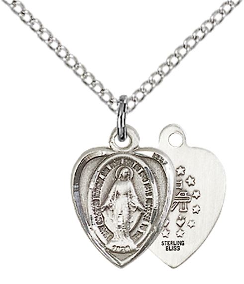 STERLING SILVER MIRACULOUS PENDANT WITH CHAIN - 1/2" x 3/8"