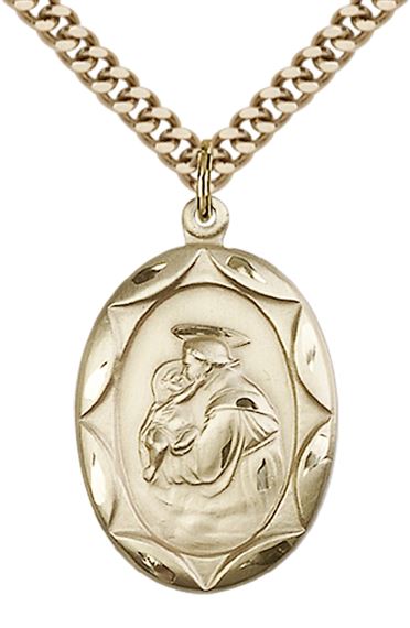 14KT GOLD FILLED ST ANTHONY PENDANT WITH CHAIN - 1" x 5/8"