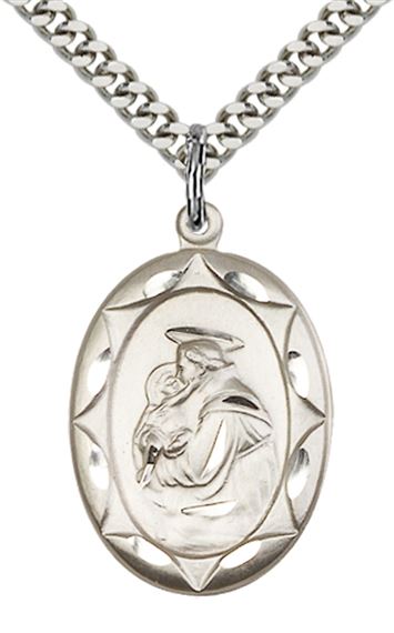 STERLING SILVER ST ANTHONY PENDANT WITH CHAIN - 1" x 5/8"