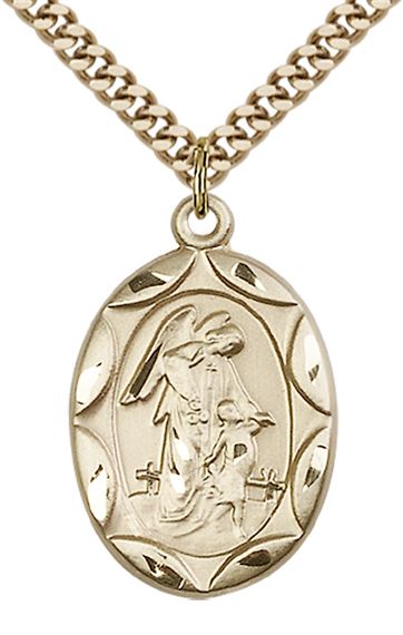 14KT GOLD FILLED GUARDIAN ANGEL PENDANT WITH CHAIN - 1" x 5/8"