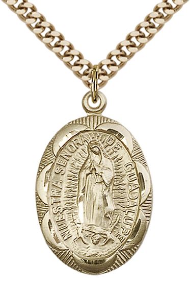 14KT GOLD FILLED OUR LADY OF GUADALUPE PENDANT WITH CHAIN - 1" x 5/8"