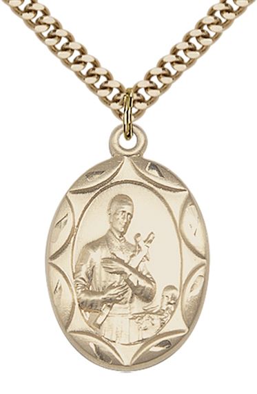 14KT GOLD FILLED ST GERARD PENDANT WITH CHAIN - 1" x 5/8"
