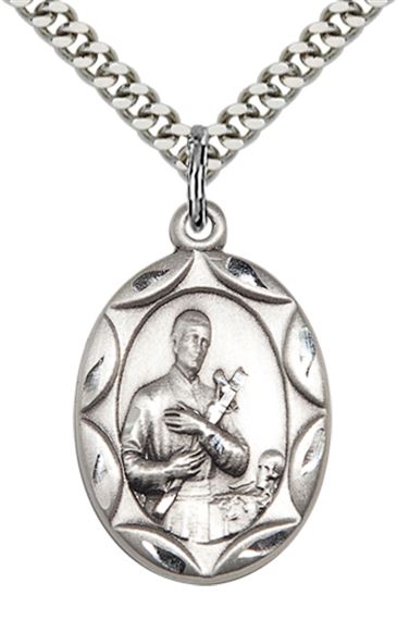 STERLING SILVER ST GERARD PENDANT WITH CHAIN - 1" x 5/8"