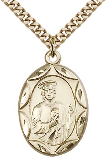 14KT GOLD FILLED ST JUDE PENDANT WITH CHAIN - 1" x 5/8"