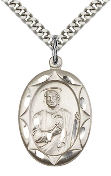 STERLING SILVER ST JUDE PENDANT WITH CHAIN - 1" x 5/8"