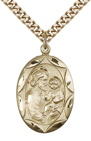 14KT GOLD FILLED ST JOSEPH PENDANT WITH CHAIN - 1" x 5/8"