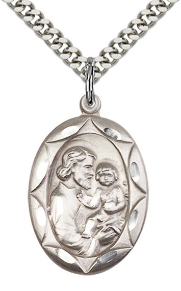 STERLING SILVER ST JOSEPH PENDANT WITH CHAIN - 1" x 5/8"