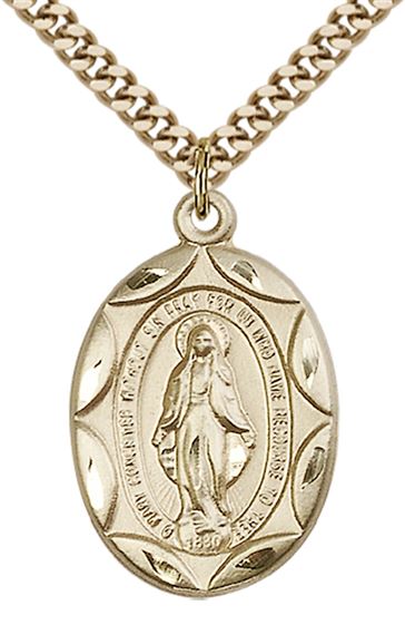 14KT GOLD FILLED MIRACULOUS PENDANT WITH CHAIN - 1" x 5/8"