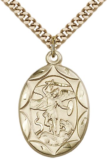 14KT GOLD FILLED ST MICHAEL THE ARCHANGEL PENDANT WITH CHAIN - 1" x 5/8"