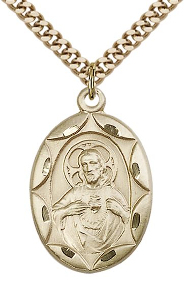 14KT GOLD FILLED SCAPULAR PENDANT WITH CHAIN - 1" x 5/8"