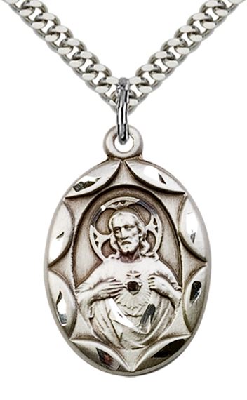 STERLING SILVER SCAPULAR PENDANT WITH CHAIN - 1" x 5/8"