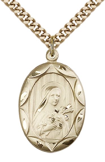 14KT GOLD FILLED ST THERESA PENDANT WITH CHAIN - 1" x 5/8"