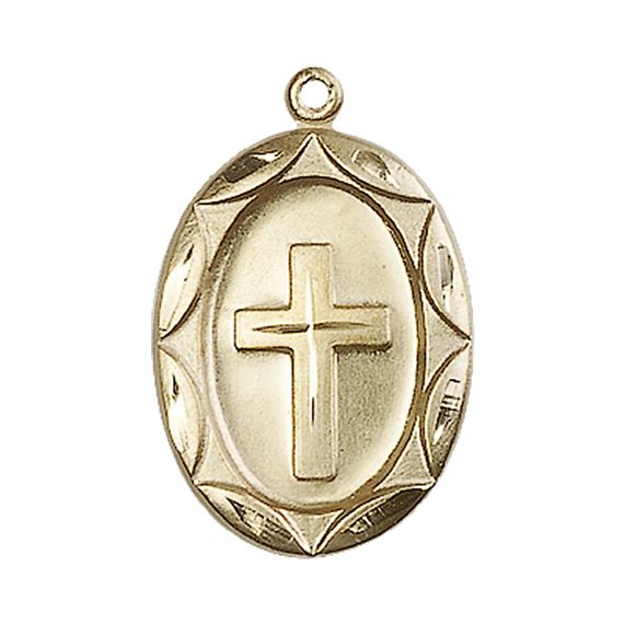 14KT GOLD CROSS MEDAL - 1" x 5/8"