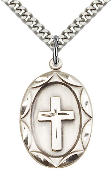 STERLING SILVER CROSS PENDANT WITH CHAIN - 1" x 5/8"