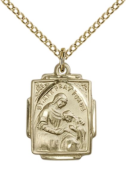 14KT GOLD FILLED ST ANN PENDANT WITH CHAIN - 5/8" x 1/2"