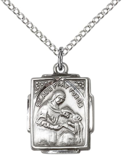 STERLING SILVER ST ANN PENDANT WITH CHAIN - 5/8" x 1/2"