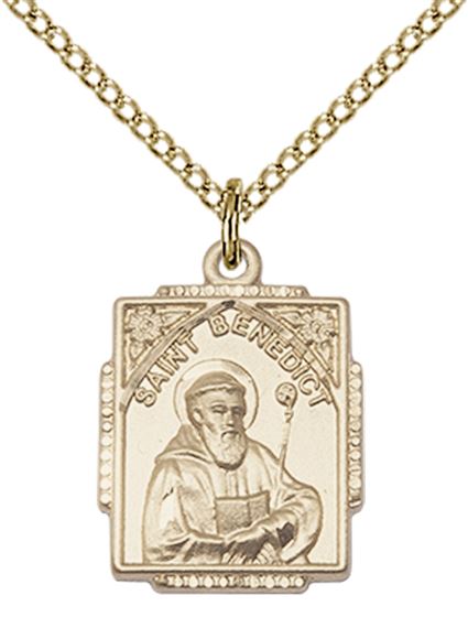 14KT GOLD FILLED ST BENEDICT PENDANT WITH CHAIN - 3/4" x 1/2"