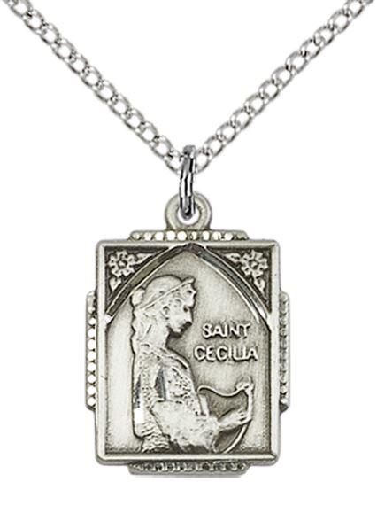 STERLING SILVER ST CECILIA PENDANT WITH CHAIN
