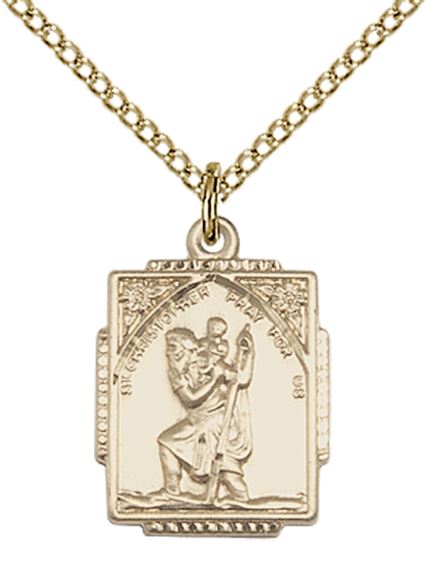 14KT GOLD FILLED ST CHRISTOPHER PENDANT WITH CHAIN