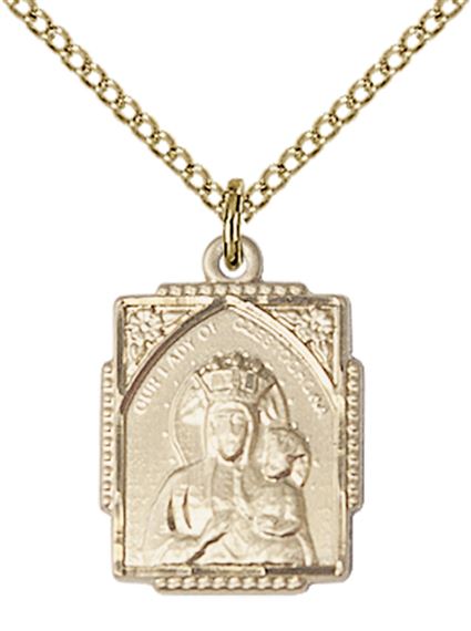14KT GOLD FILLED OUR LADY OF CZESTOCHOWA PENDANT WITH CHAIN - 3/4" x 1/2"