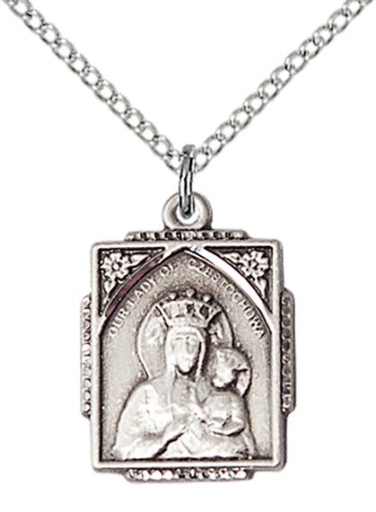 STERLING SILVER OUR LADY OF CZESTOCHOWA PENDANT WITH CHAIN - 3/4" x 1/2"