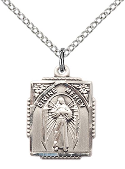 STERLING SILVER DIVINE MERCY PENDANT WITH CHAIN - 5/8" x 1/2"