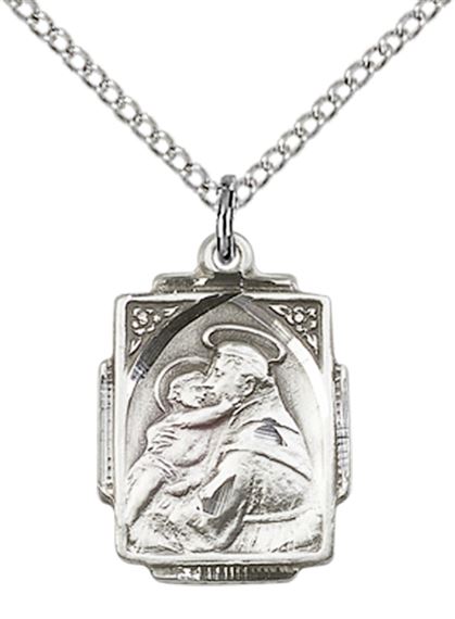 STERLING SILVER ST ANTHONY PENDANT WITH CHAIN - 3/4" x 1/2"
