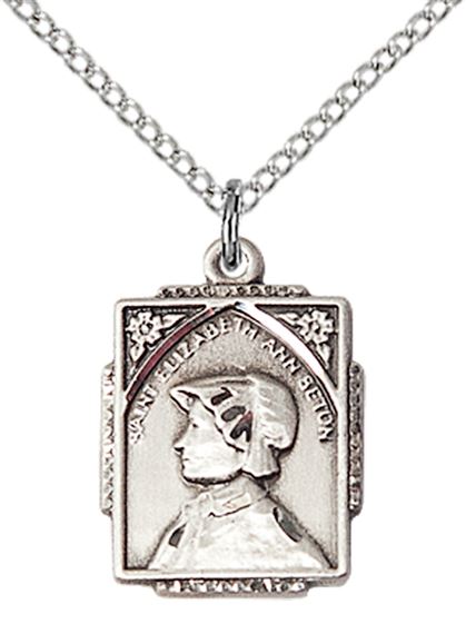 STERLING SILVER ST ELIZABETH ANN SETON PENDANT WITH CHAIN - 3/4" x 1/2"