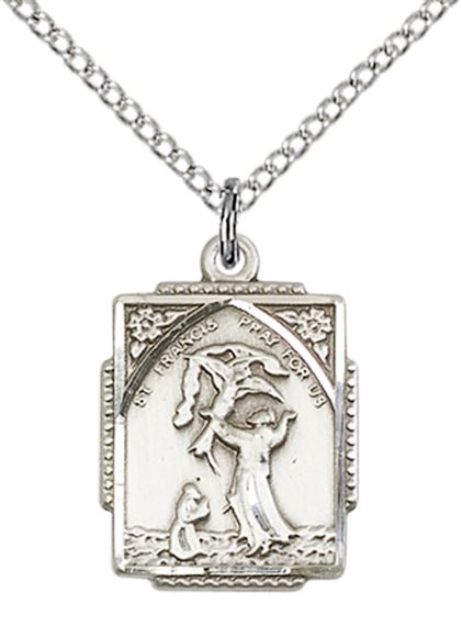 STERLING SILVER ST FRANCIS OF ASSISI PENDANT WITH CHAIN