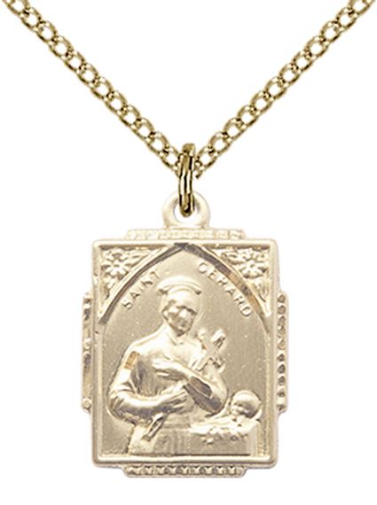 14KT GOLD FILLED ST GERARD PENDANT WITH CHAIN - 5/8" x 1/2"