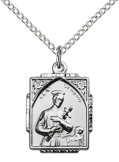 STERLING SILVER ST GERARD PENDANT WITH CHAIN - 5/8" x 1/2"