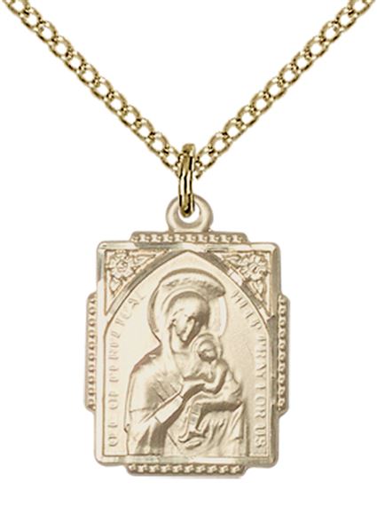 14KT GOLD FILLED OUR LADY OF PERPETUAL HELP PENDANT WITH CHAIN - 5/8" x 1/2"