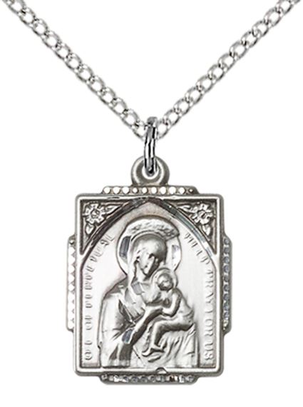 STERLING SILVER OUR LADY OF PERPETUAL HELP PENDANT WITH CHAIN - 5/8" x 1/2"