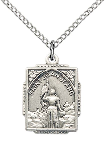STERLING SILVER ST JOAN OF ARC PENDANT WITH CHAIN - 5/8" x 1/2"